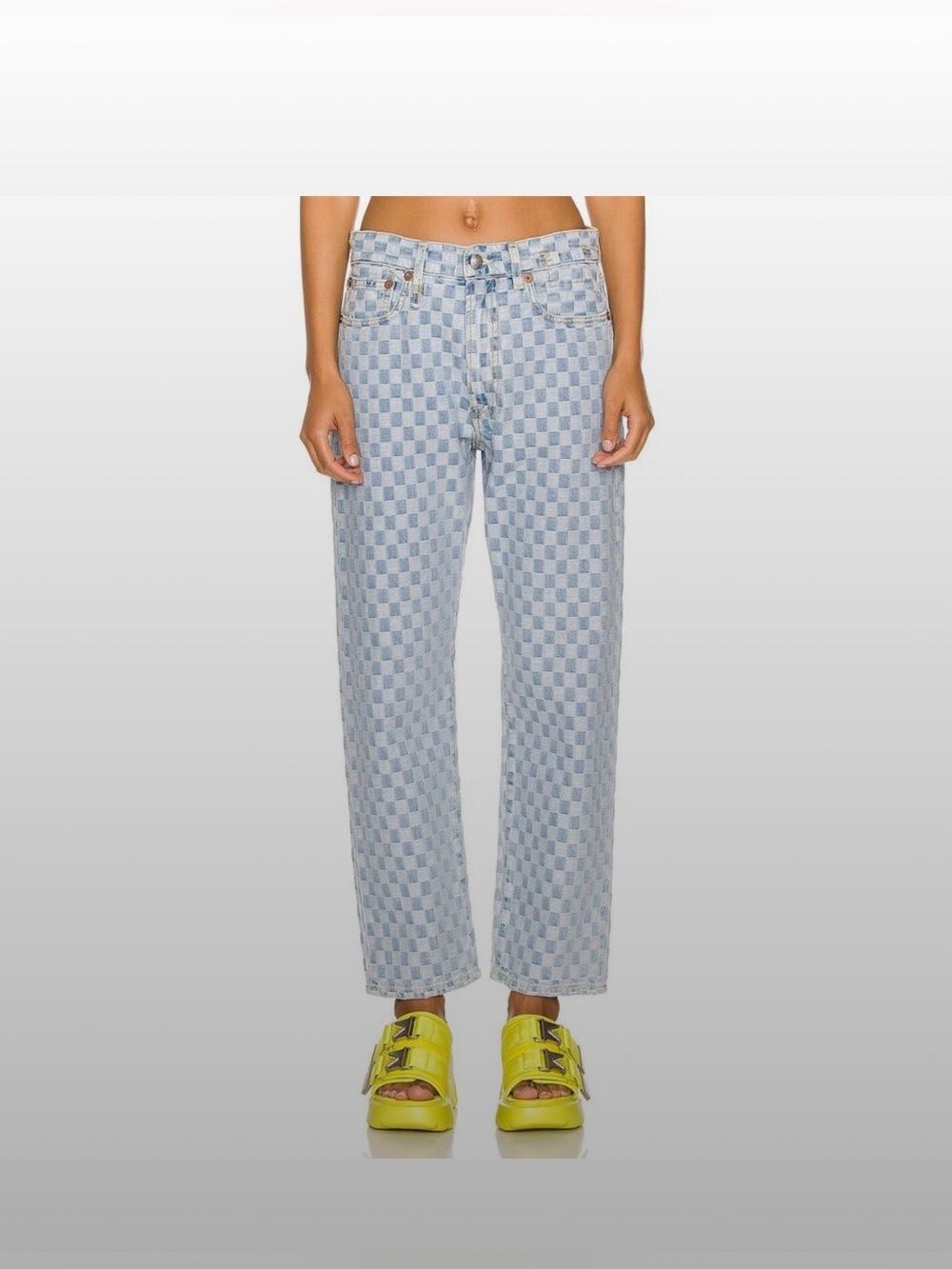 R13 Light Blue Checkered Cropped Jeans